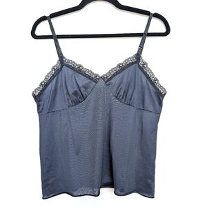 Vintage Dainty Navy Lace Trim Camisole Top Semi Sheer Sz S/M Y2K